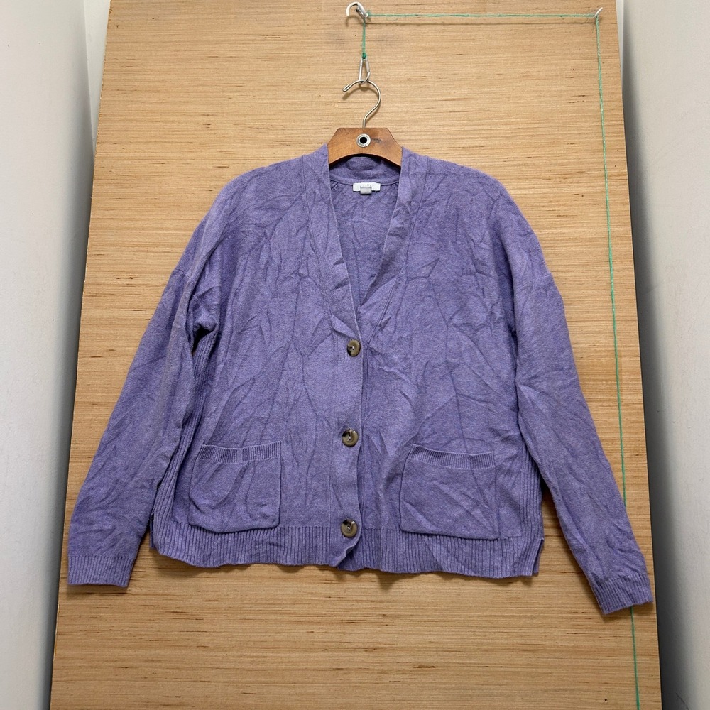 J. Jill Purple Heather V-Neck Button Front Cardigan Sweater Pockets Women Medium
